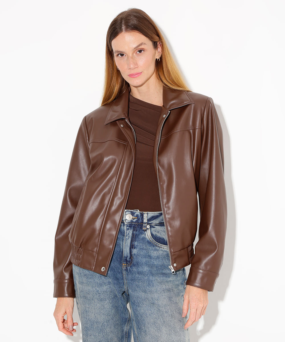 jaqueta bomber de poliuretano mindset marrom