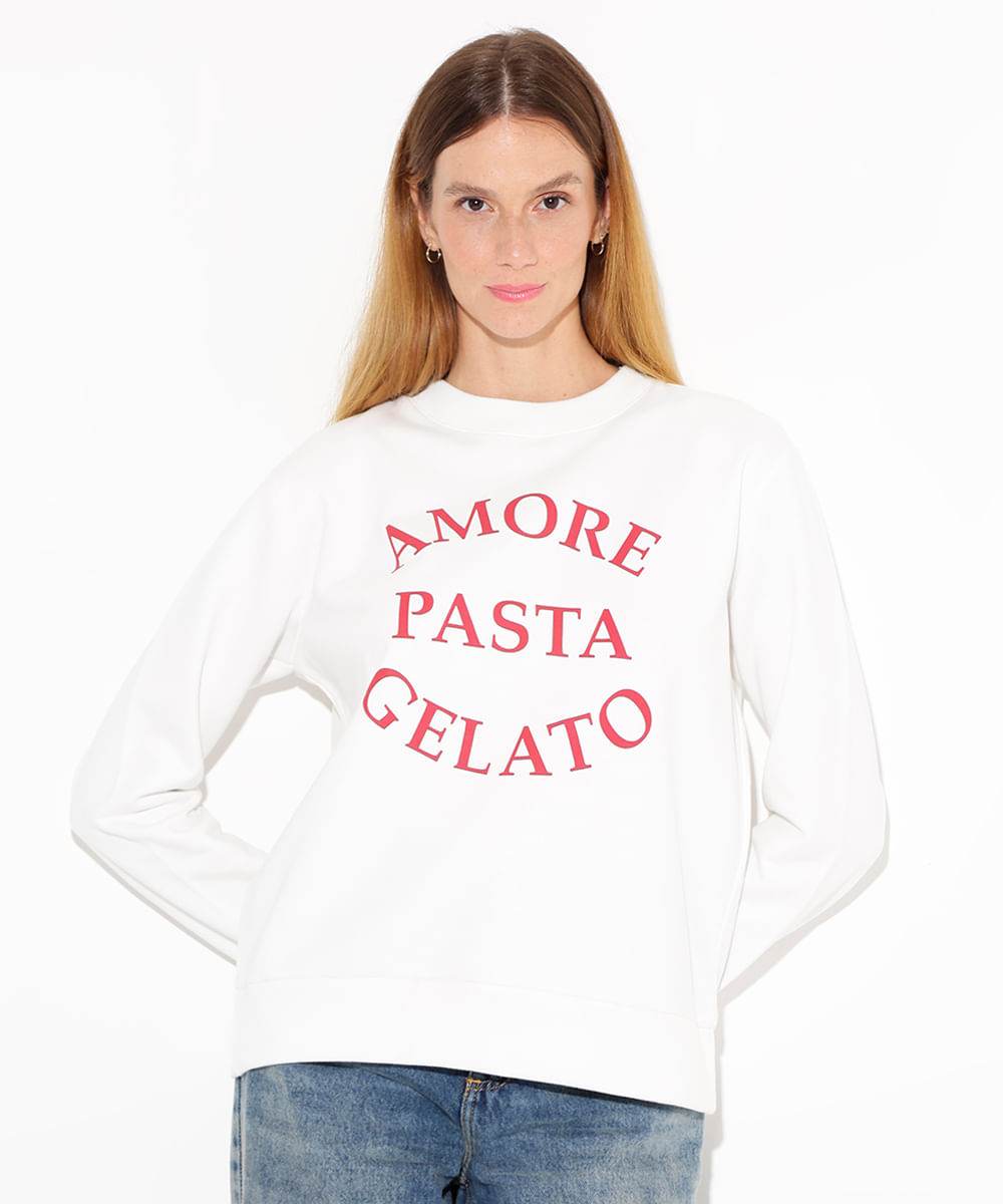 blusão de moletom amore mindset off white