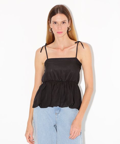 blusa balonê alça fina mindset preta