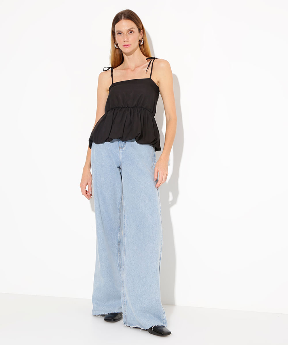 blusa balonê alça fina mindset preta