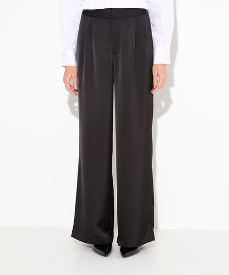 calça wide leg acetinada cintura alta mindset preta