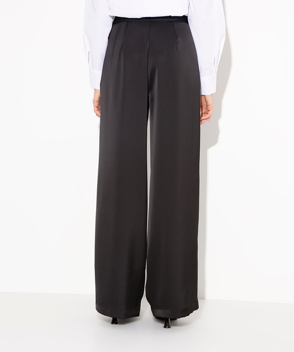 calça wide leg acetinada cintura alta mindset preta