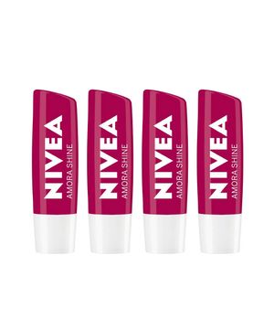 NIVEA Hidratante Labial Shine Kit com 4 unidades Amora