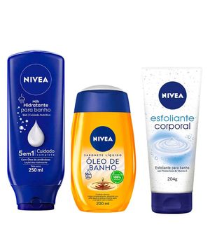 NIVEA Kit - Esfoliante Corporal + Sabonete Líquido Óleo + Hidratante Para Banho