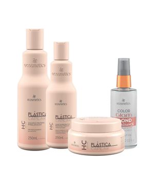 Kit Ecosmetics Plastica Capilar Shampoo 250ml, Máscara 250ml, Leave-in 250ml, Color Glam Blond Oil 60ml