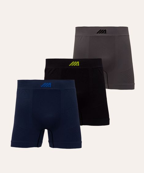 kit de 3 cuecas boxer com textura esportivo azul marinho