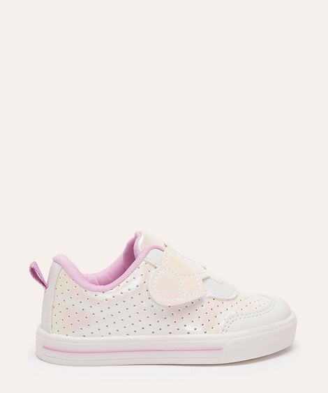 tênis casual infantil coração holográfico baby club branco