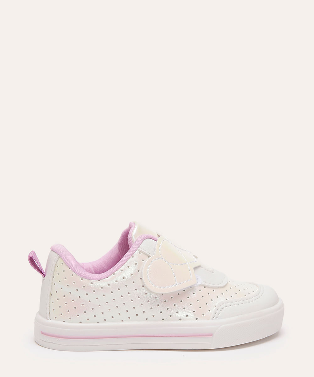 tênis casual infantil coração holográfico baby club branco