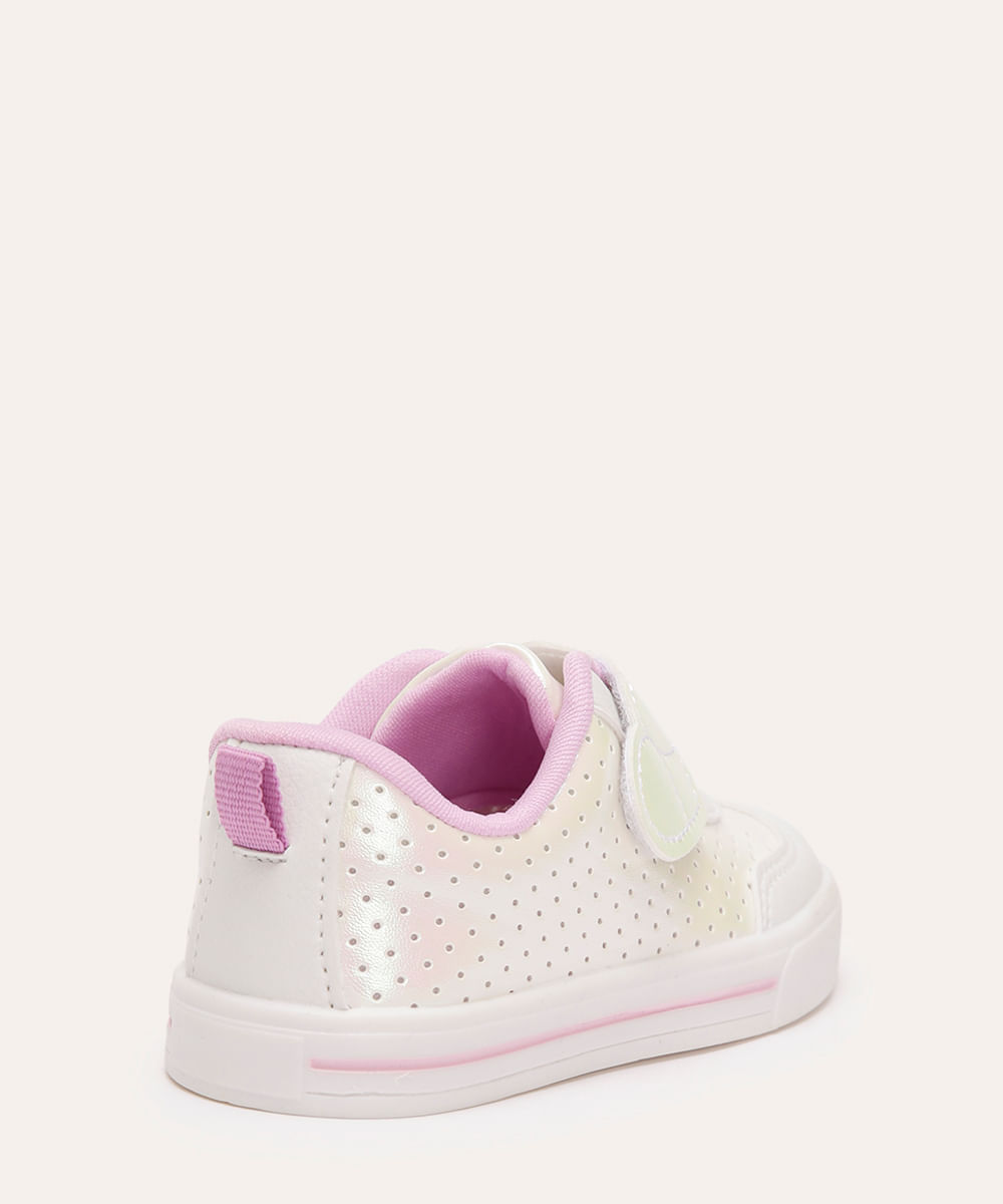 tênis casual infantil coração holográfico baby club branco