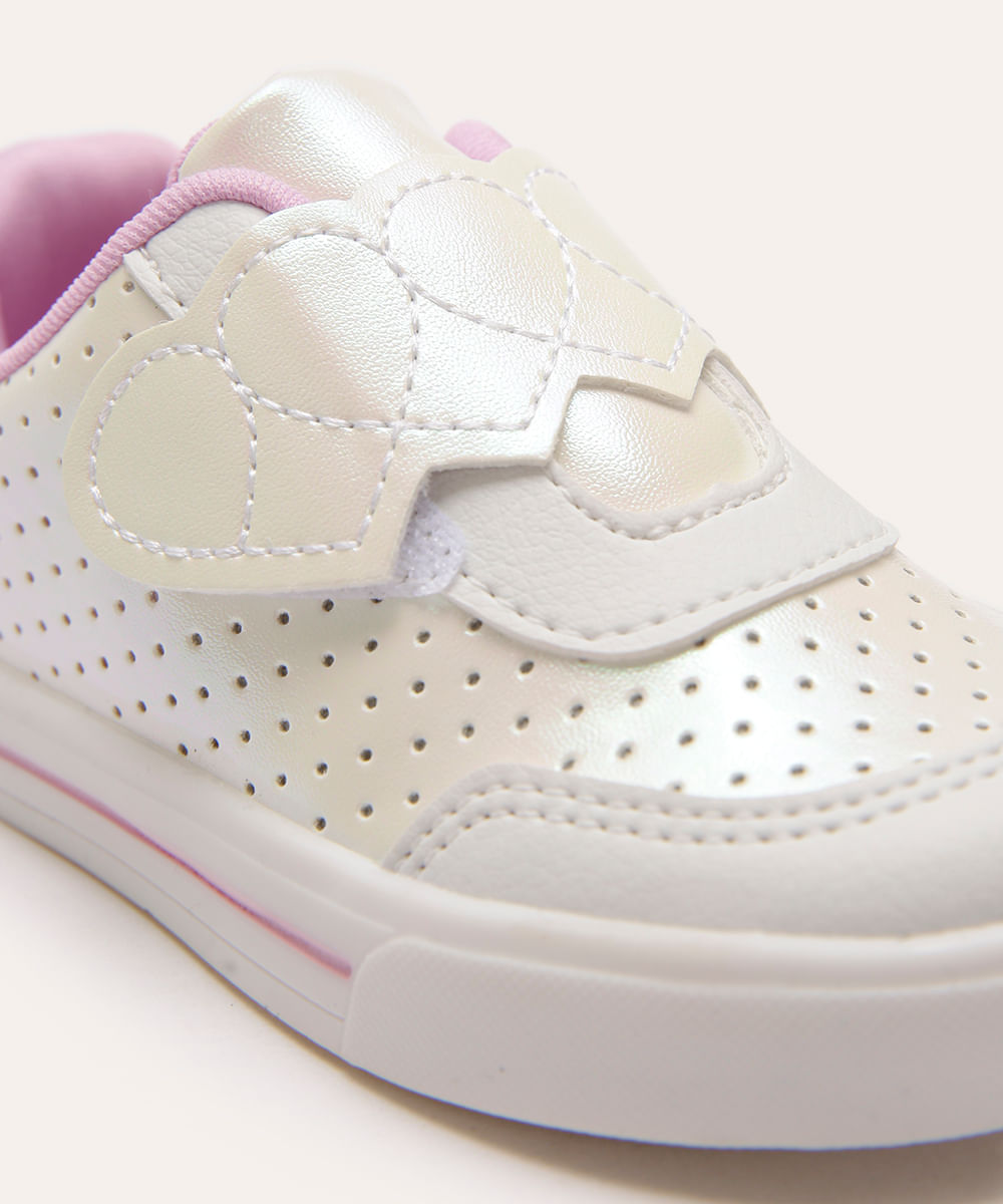 tênis casual infantil coração holográfico baby club branco