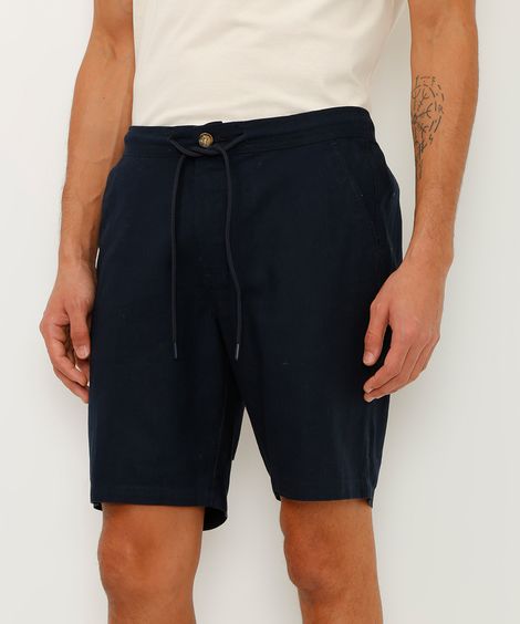 bermuda de sarja cós elástico com bolso azul marinho