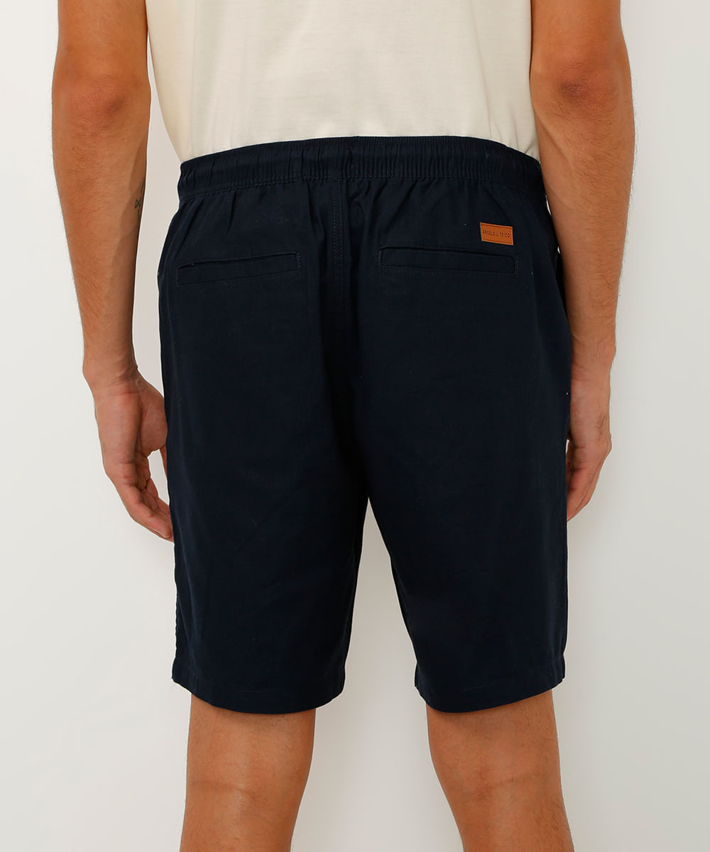 bermuda de sarja cós elástico com bolso azul marinho