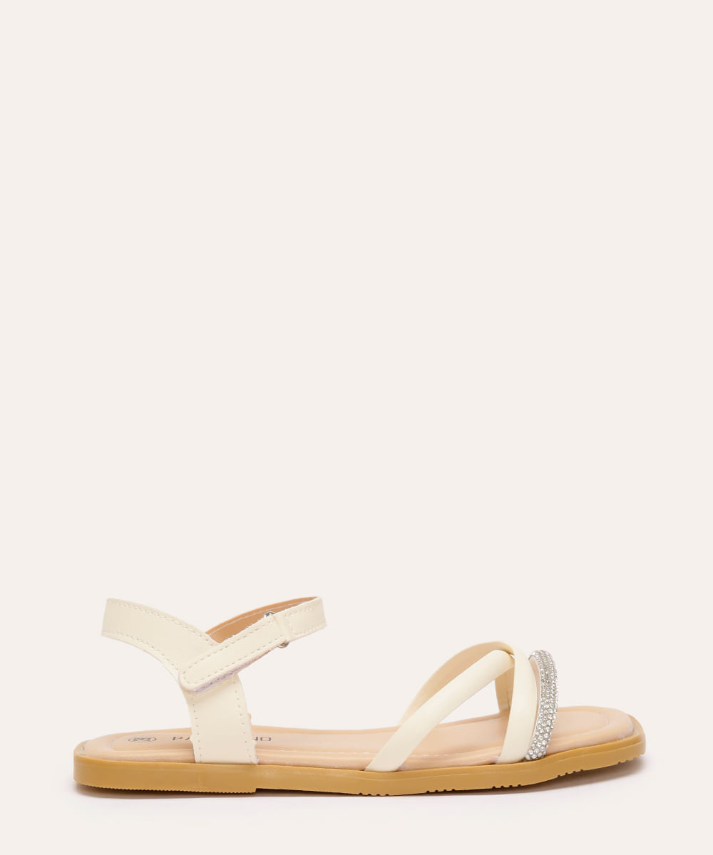 rasteirinha com tiras cruzadas e brilho infantil off white