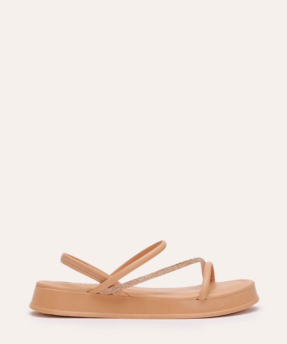 rasteirinha flatform via uno calce fácil com brilhos bege