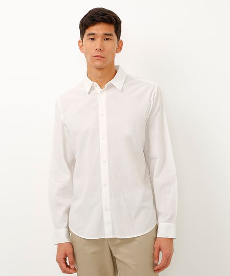 camisa texturizada comfort manga longa off white