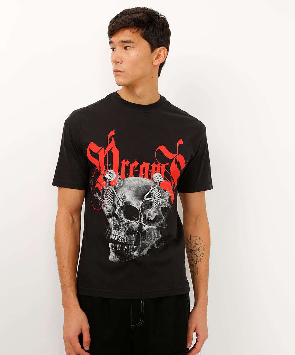 camiseta relaxed de algodão dreams preto