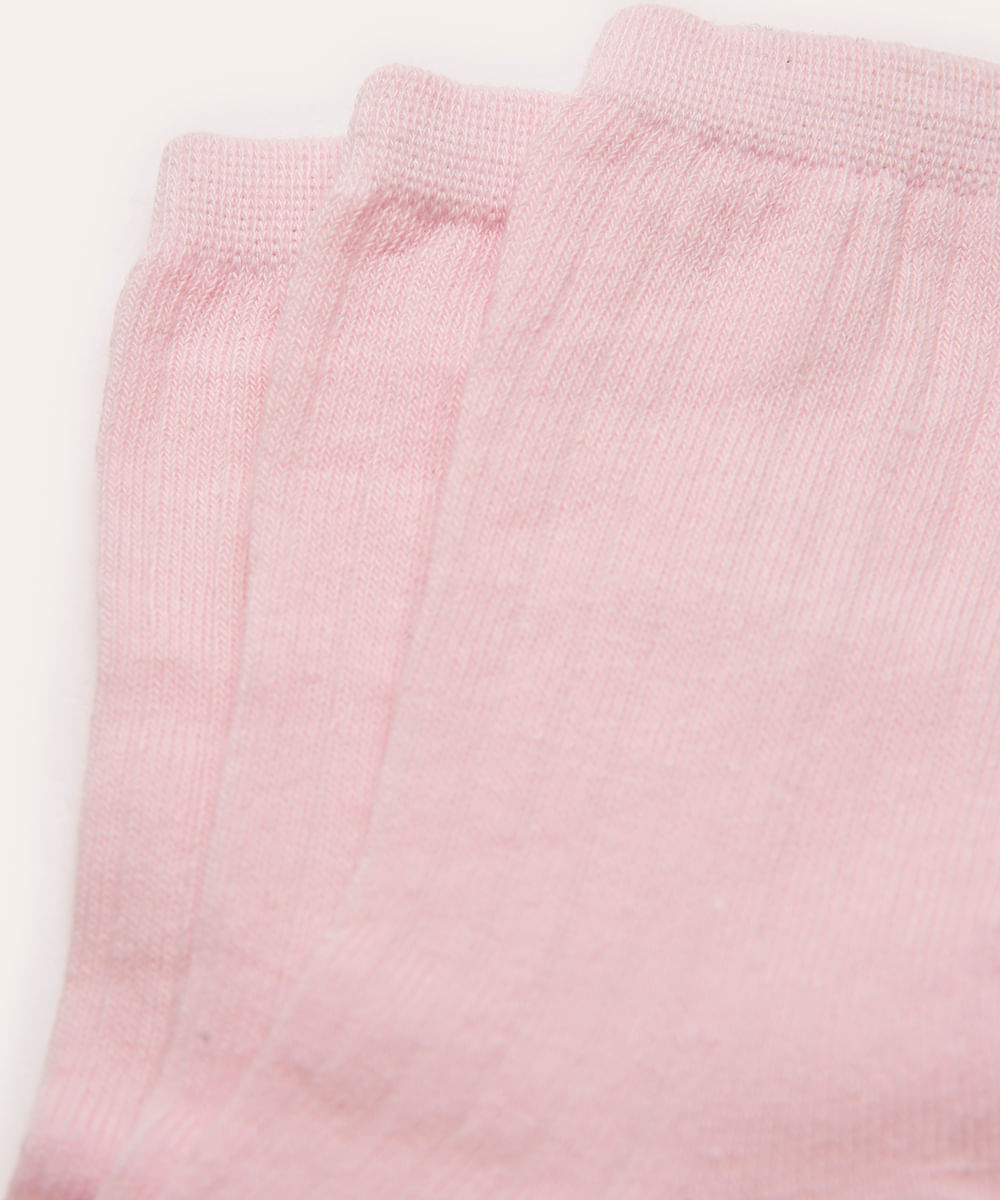 kit de 3 pares de meia canelada juvenil rosa