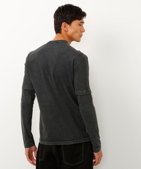 camiseta de algodão manga longa preta