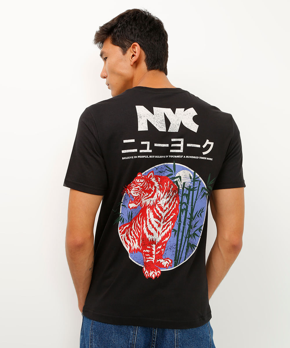 camiseta comfort de algodão nyc preta