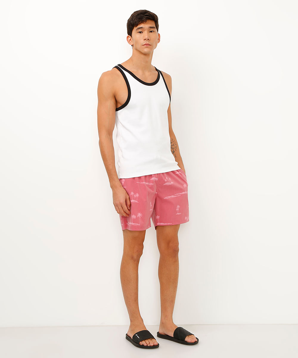 short com bolsos coqueiros rosa
