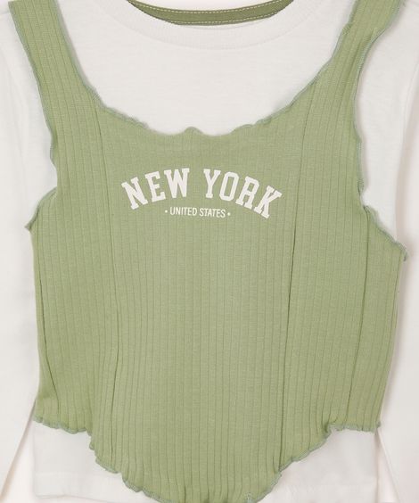blusa de algodão infantil new york com sobreposição verde