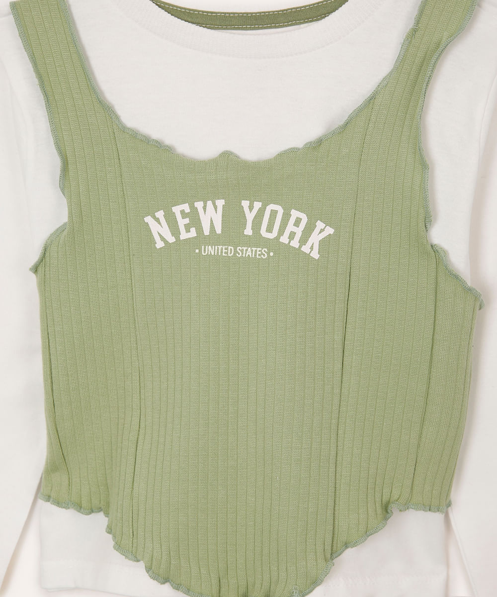 blusa de algodão infantil new york com sobreposição verde