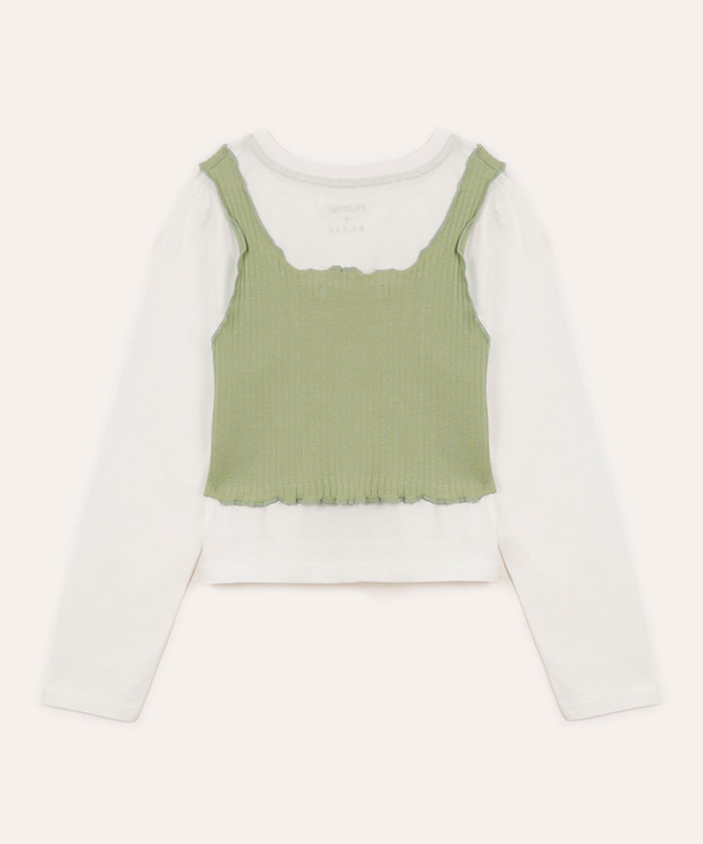 blusa de algodão infantil new york com sobreposição verde