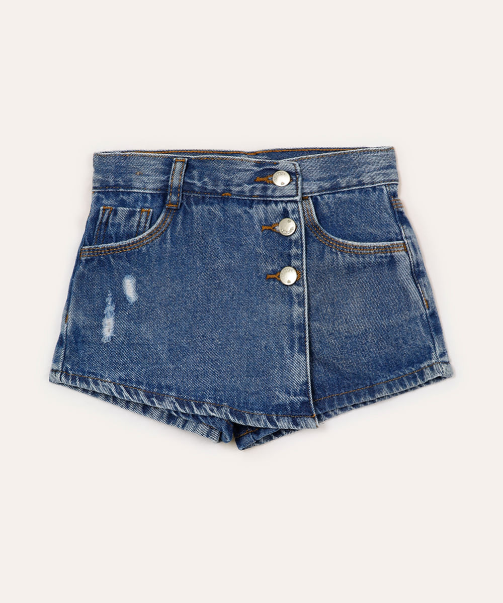short saia infantil com bolsos azul