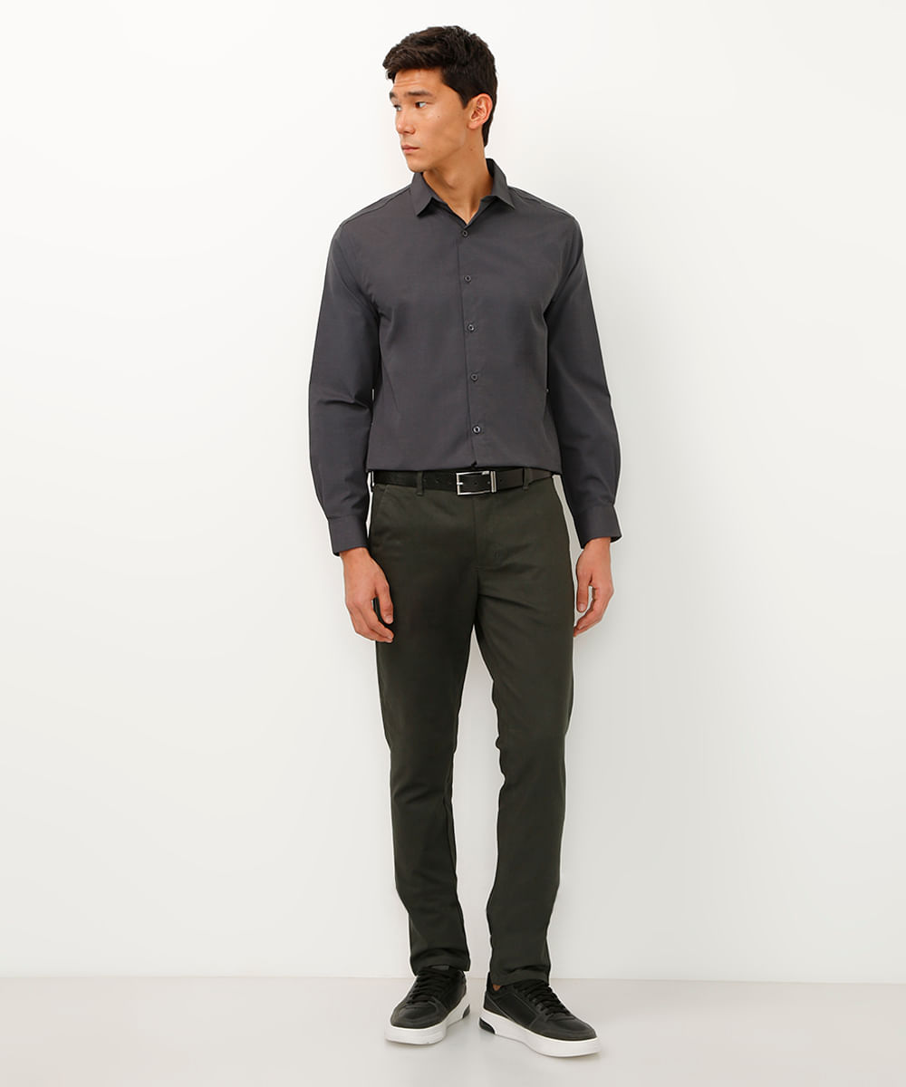 calça slim de sarja cinza