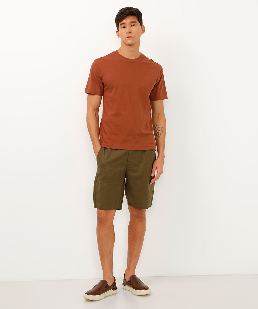 bermuda reta de linho com bolsos verde