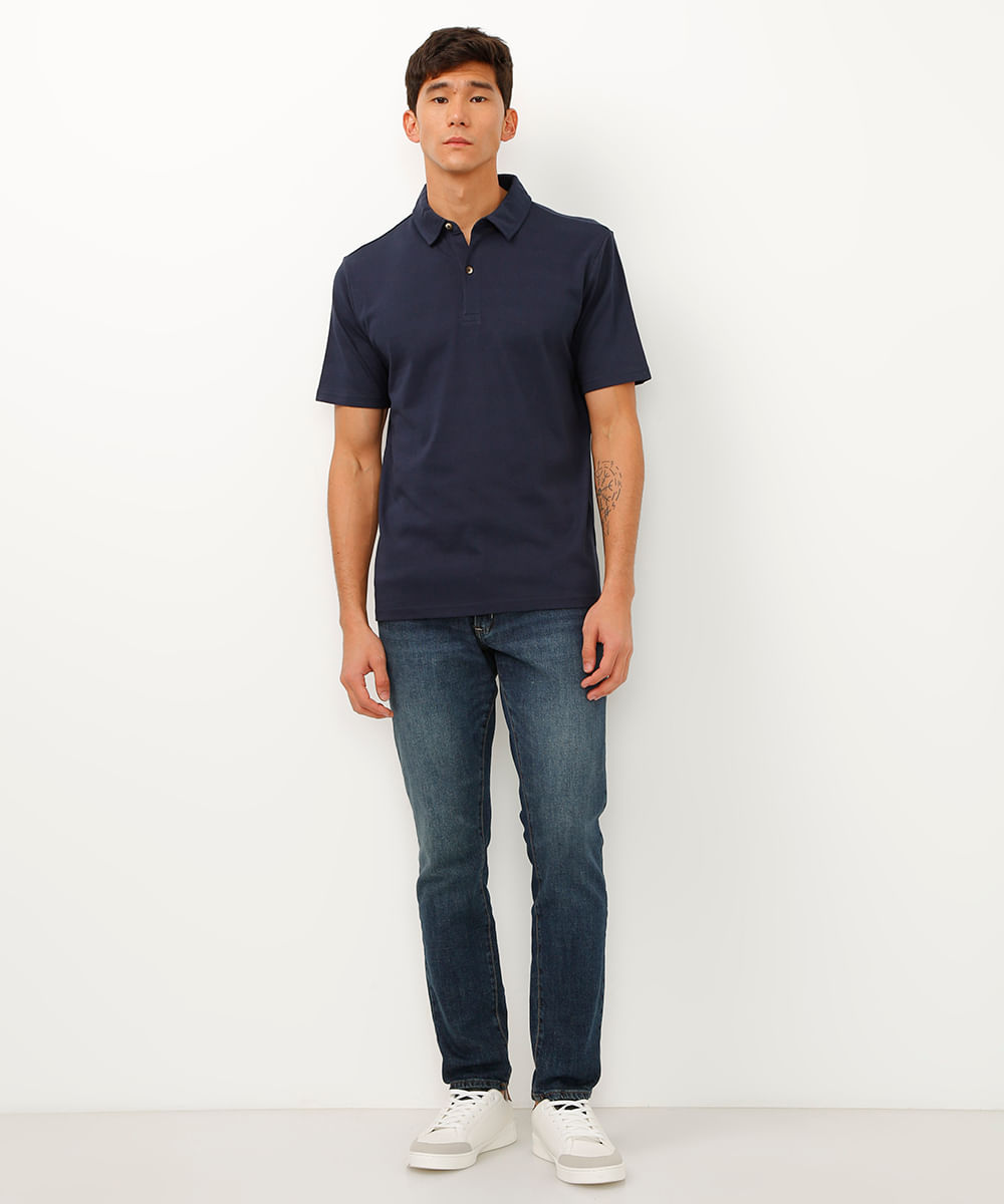 polo comfort texturizada azul marinho