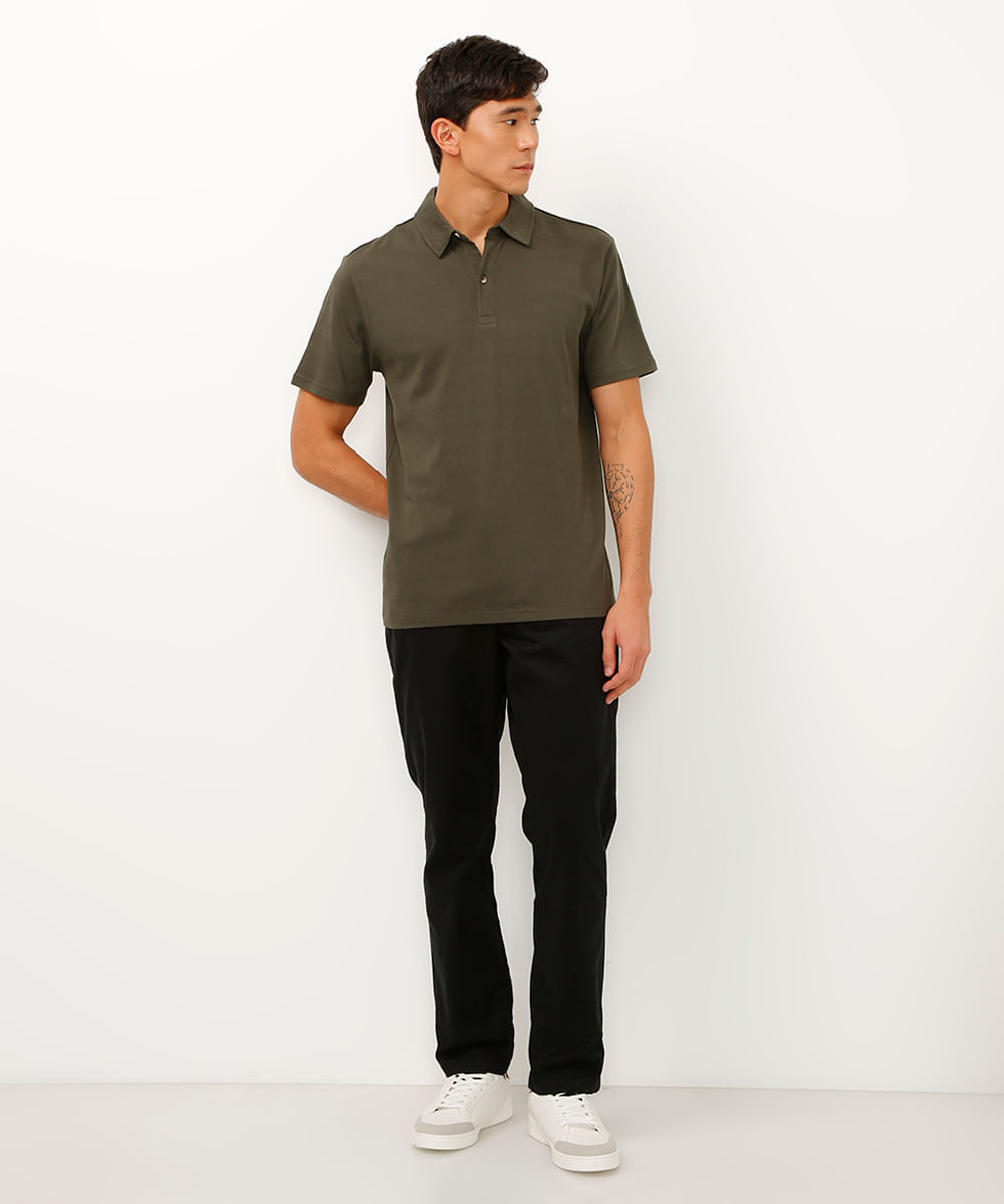 polo comfort texturizada verde militar
