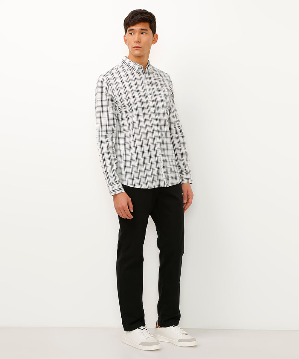 camisa comfort de algodão xadrez azul marinho