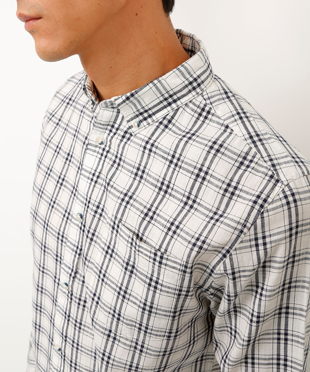 camisa comfort de algodão xadrez azul marinho