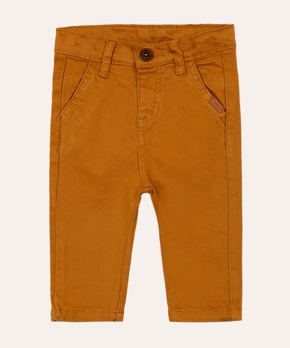 calça sarja infantil reta com bolso marrom