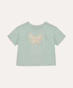 camiseta de algodão infantil borboleta verde