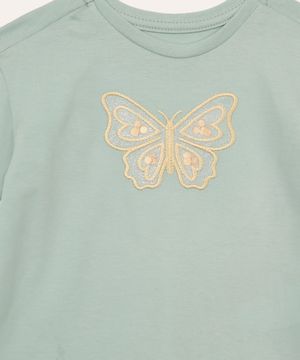 camiseta de algodão infantil borboleta verde