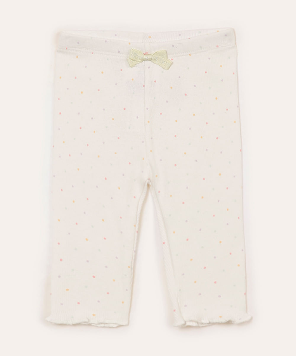 calça de algodão canelada infantil poá off white