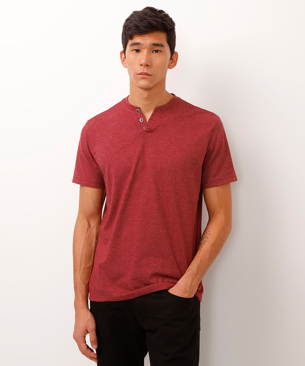 camiseta básica manga curta gola portuguesa - vinho