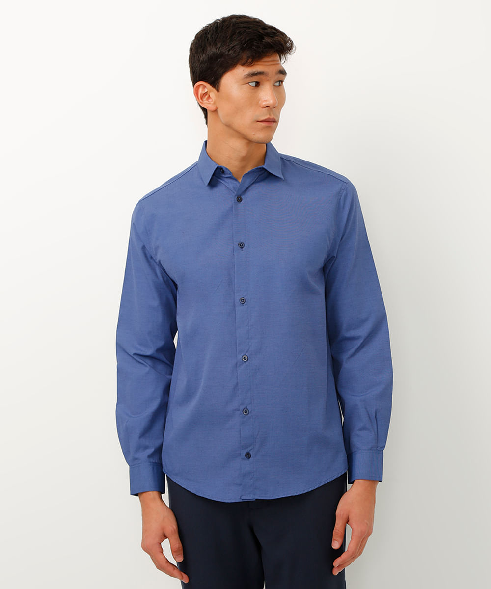 camisa comfort manga longa azul