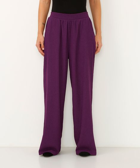 calça wide leg com bolsos texturizada roxa
