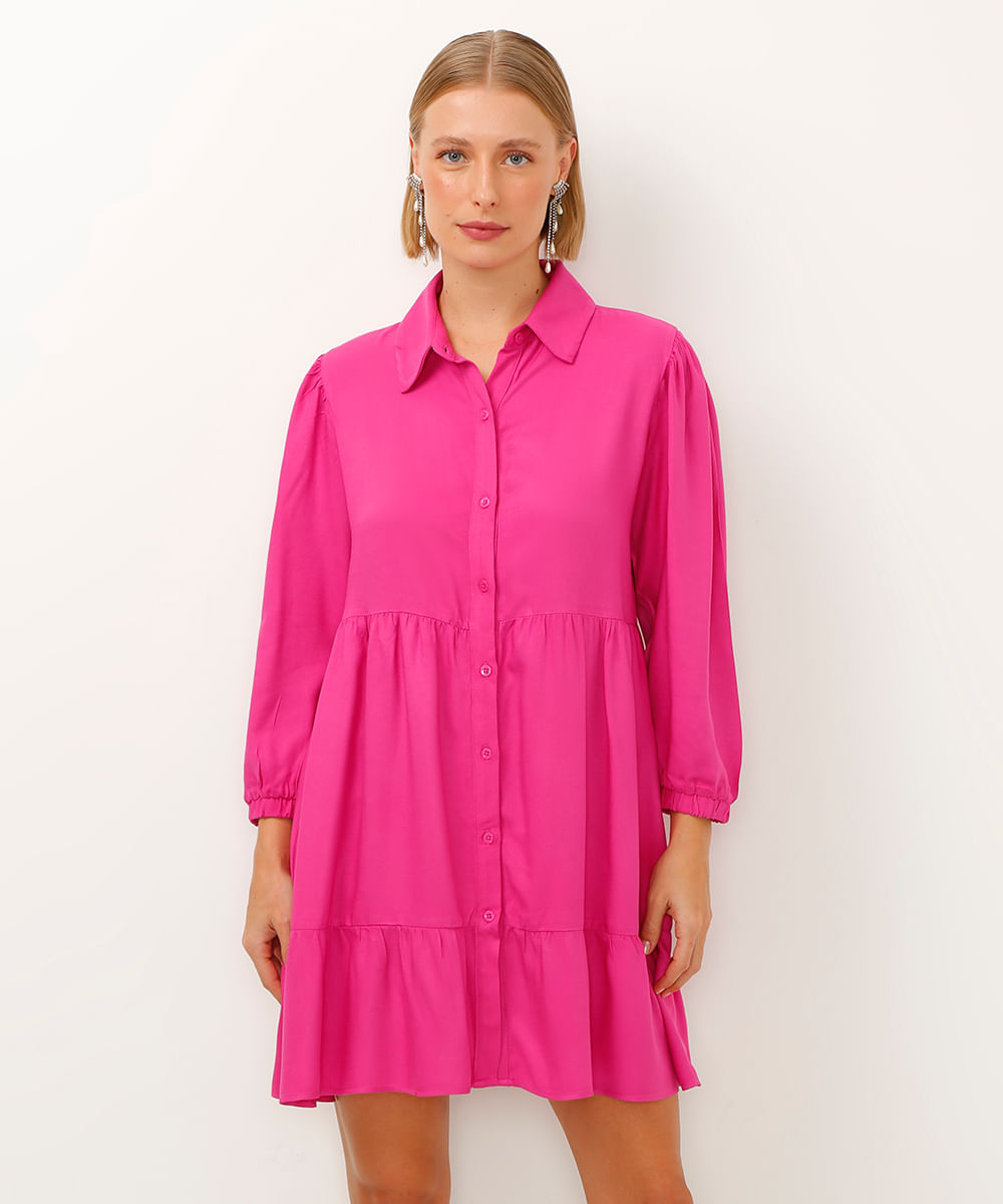 vestido chemise de viscose rosa