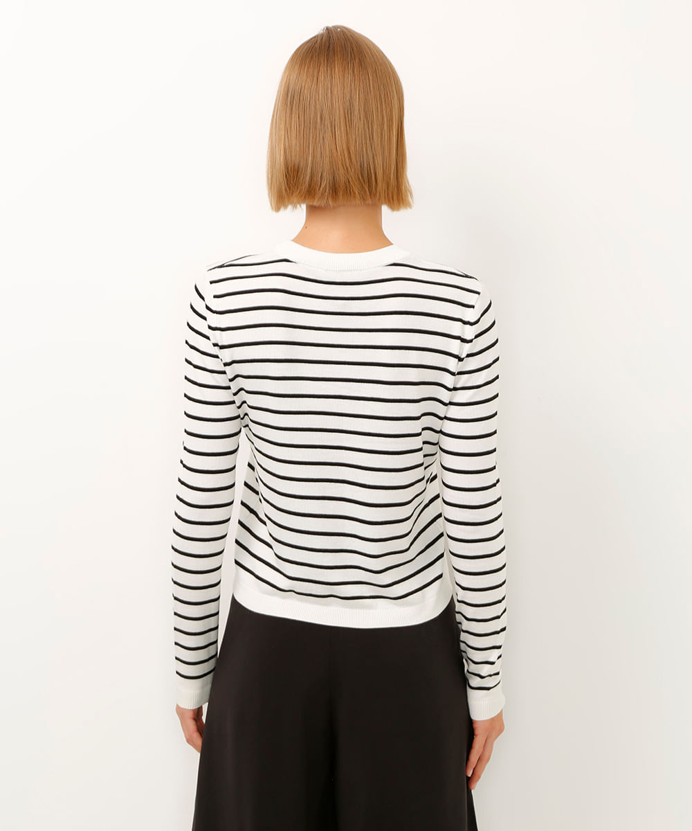 blusa de tricot manga longa mickey listrada off white