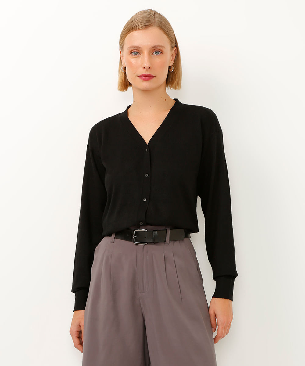 cardigan de tricot canelado preto