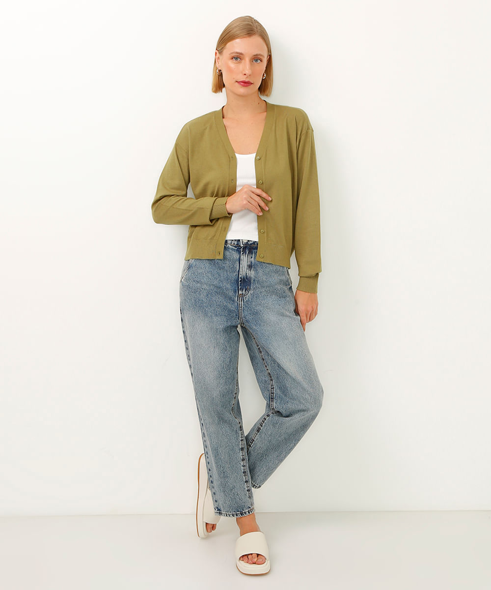 cardigan de tricot canelado verde