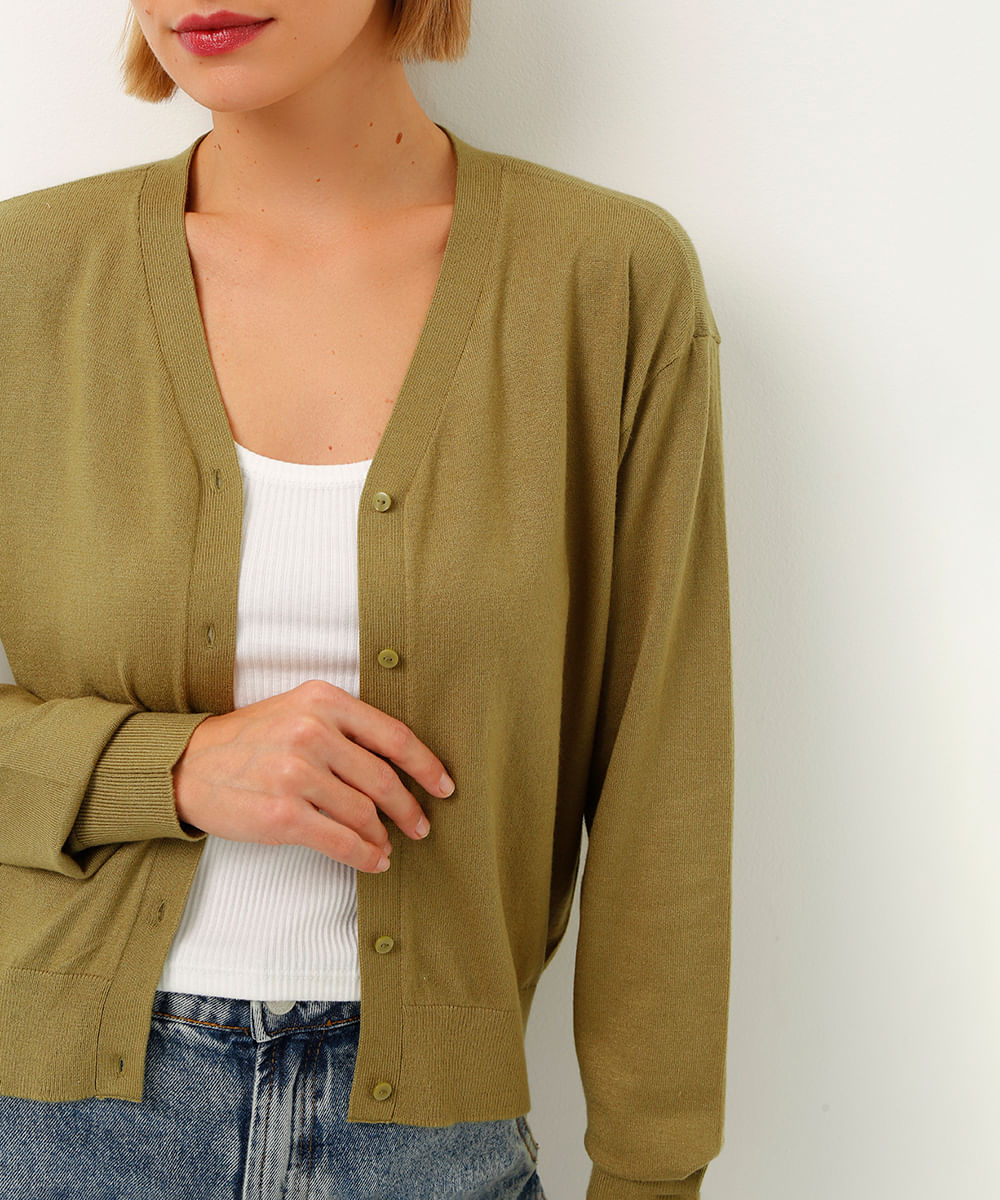 cardigan de tricot canelado verde
