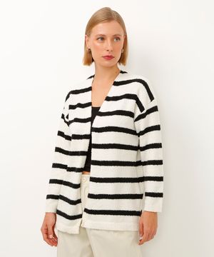 cardigan de tricot listrado off white