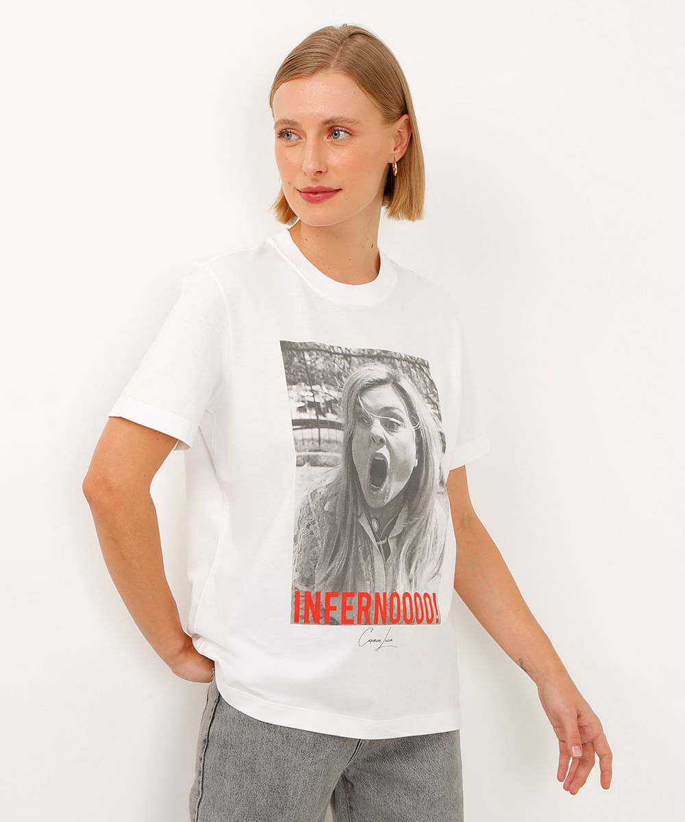camiseta de algodão inferno carminha off white