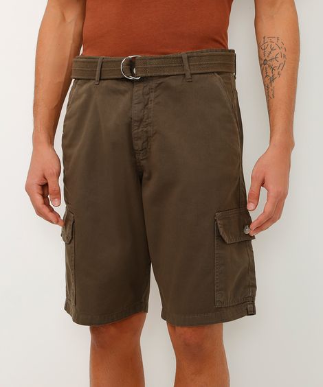 bermuda cargo de sarja com cinto marrom