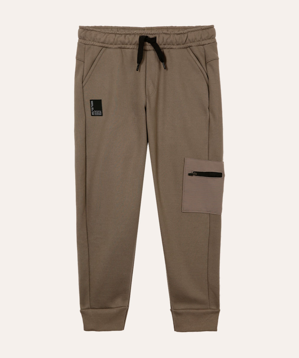 calça jogger de moletom infantil com bolsos cinza